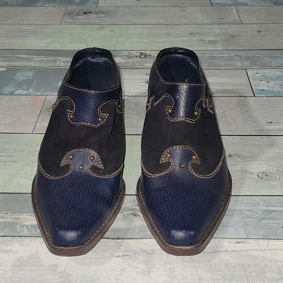 Vintage Blue Slip On Western Clog Booties sz 8 - Picture 1 of 6